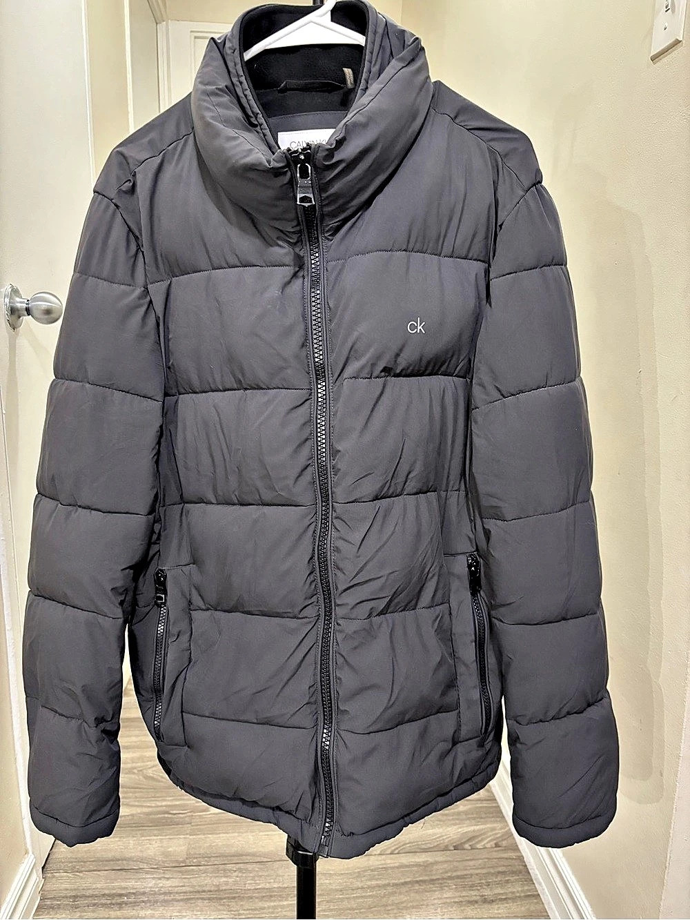 Calvin Klein Stand Collar Puffer Jacket with Logo Placket Black Small
